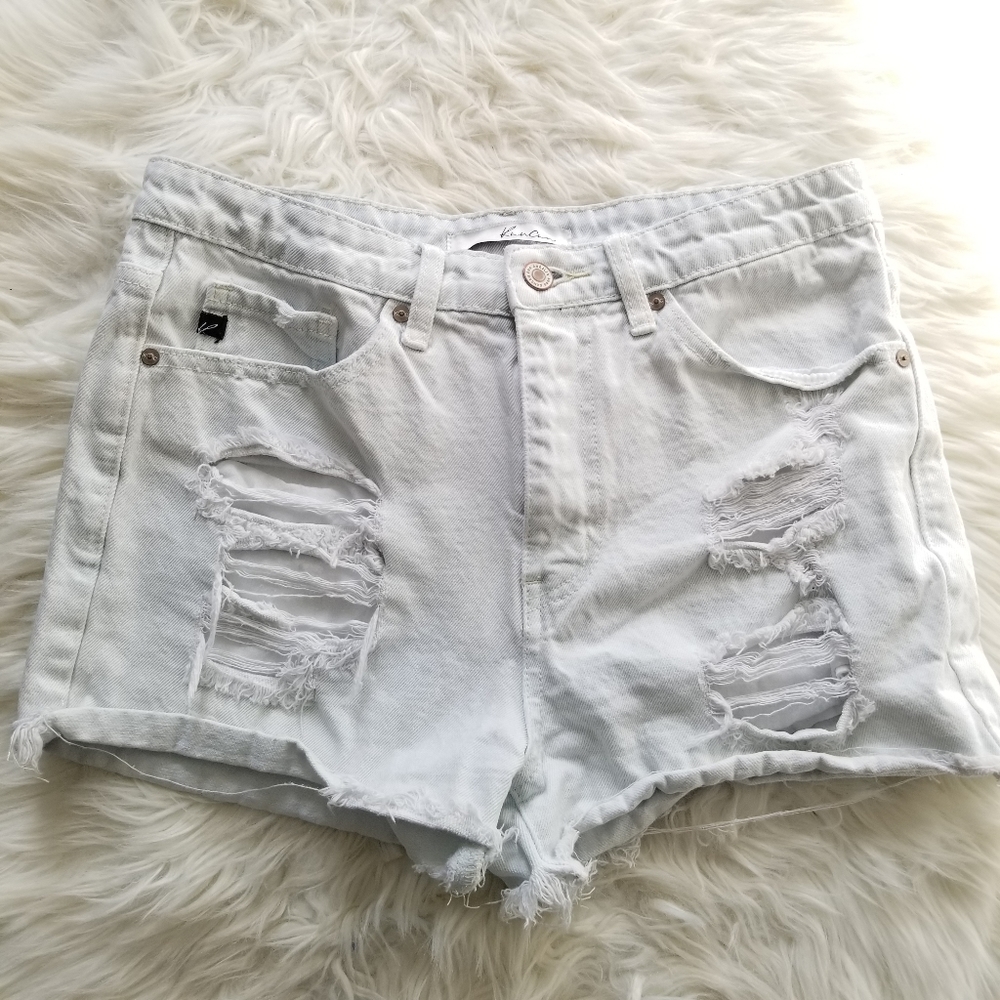 KanCan Light Wash Distressed Denim Shorts Large